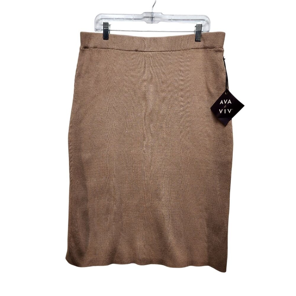 Ava & Viv Tan Ribbed Knit Skirt Size XXL Womens Stretch Waist Soft